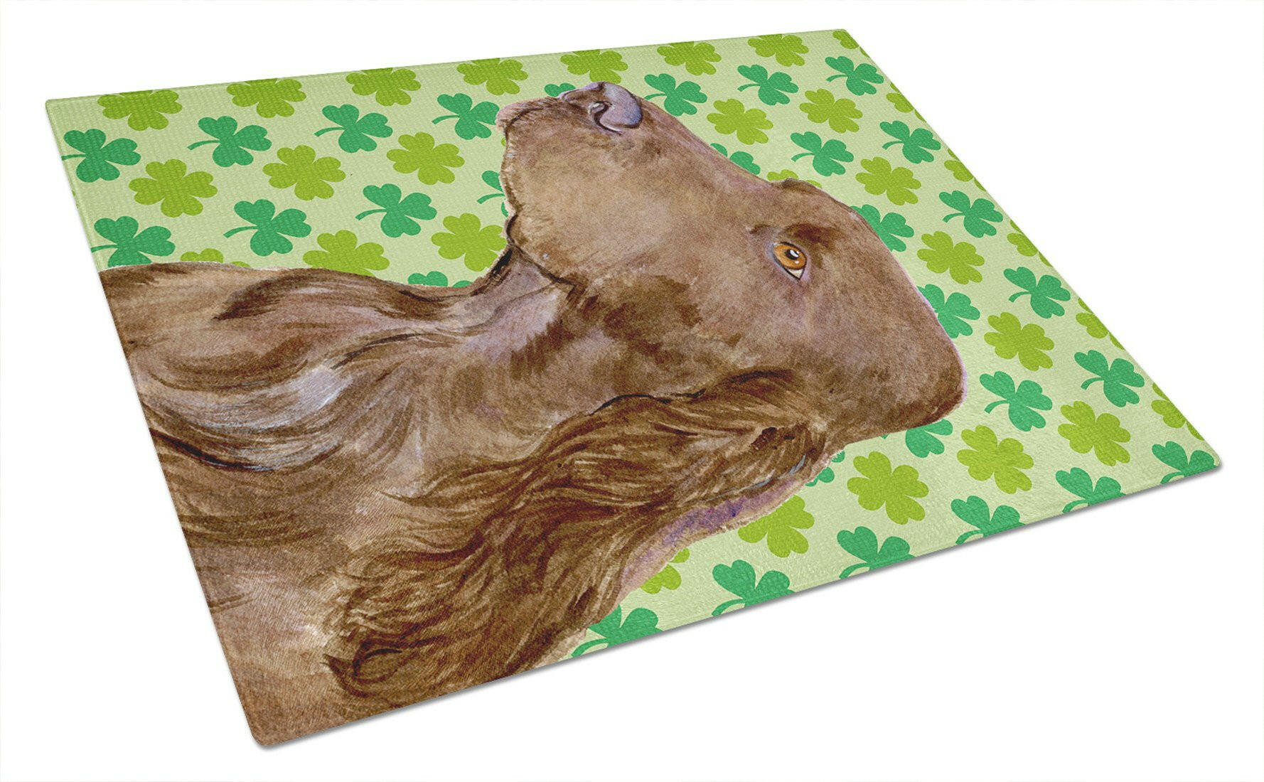 Field Spaniel St. Patrick's Day Shamrock Portrait Cutting Board Tempered Glass Kitchen Cutting Surface, Heat Resistant Chopping, Non-Slip Feet, Food Prep & Serving