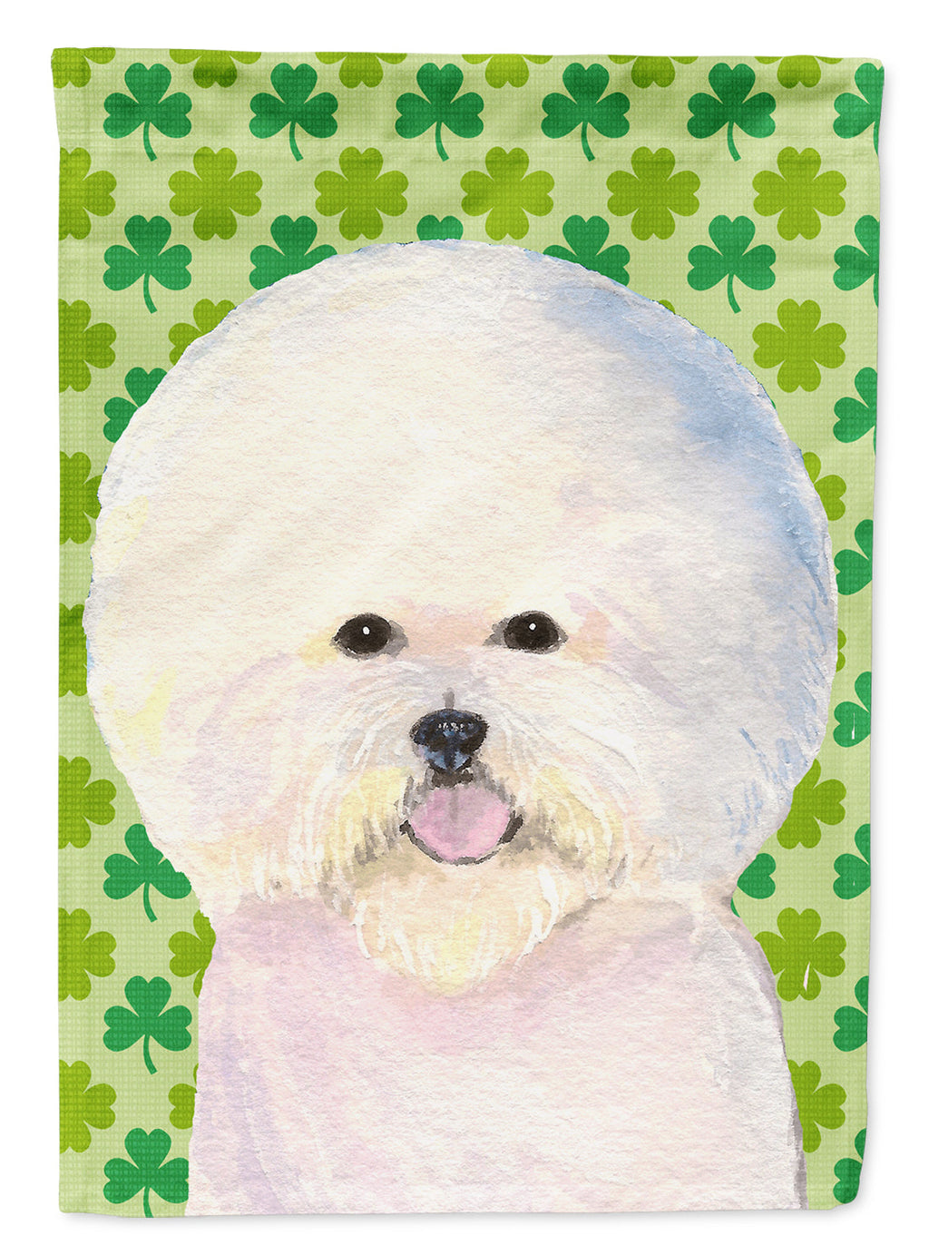 Bichon Frise St. Patrick's Day Shamrock Portrait House Flag 28x40 Porch Sleeve Pole Decorative Outside Yard Banner Artwork Wall Hanging, Polyester