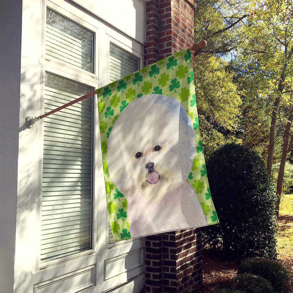 Bichon Frise St. Patrick's Day Shamrock Portrait House Flag 28x40 Porch Sleeve Pole Decorative Outside Yard Banner Artwork Wall Hanging, Polyester