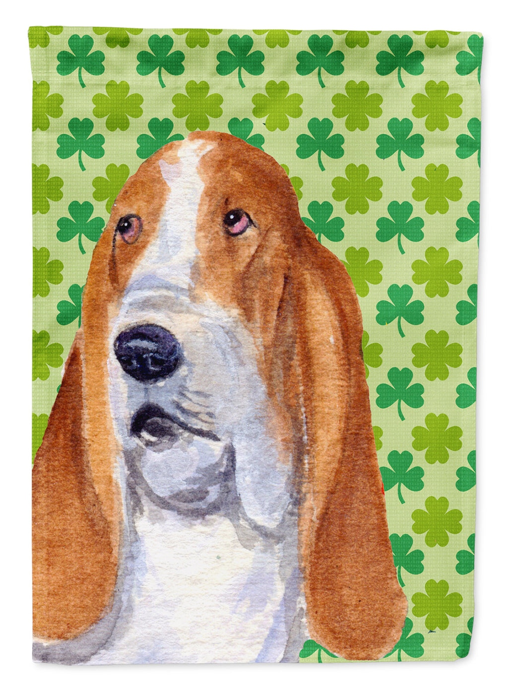 Basset Hound St. Patrick's Day Shamrock Portrait House Flag 28x40 Porch Sleeve Pole Decorative Outside Yard Banner Artwork Wall Hanging, Polyester