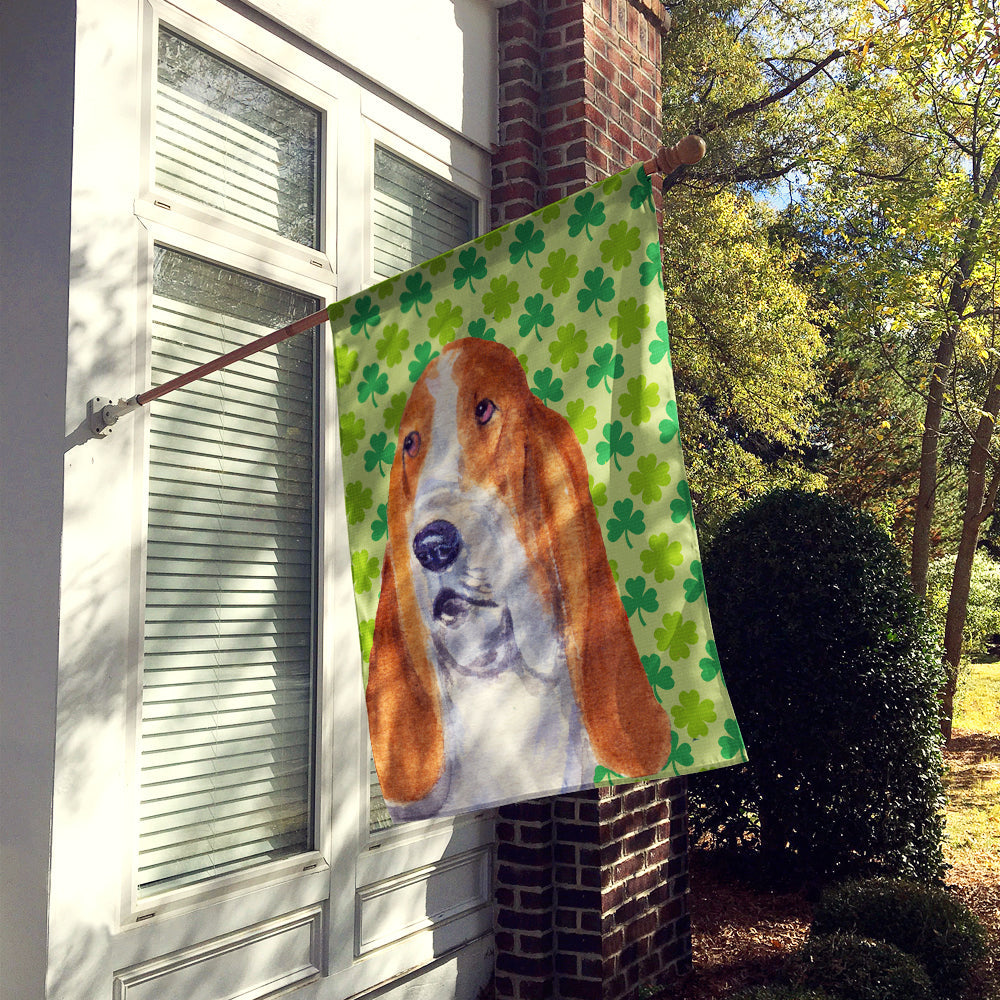 Basset Hound St. Patrick's Day Shamrock Portrait House Flag 28x40 Porch Sleeve Pole Decorative Outside Yard Banner Artwork Wall Hanging, Polyester