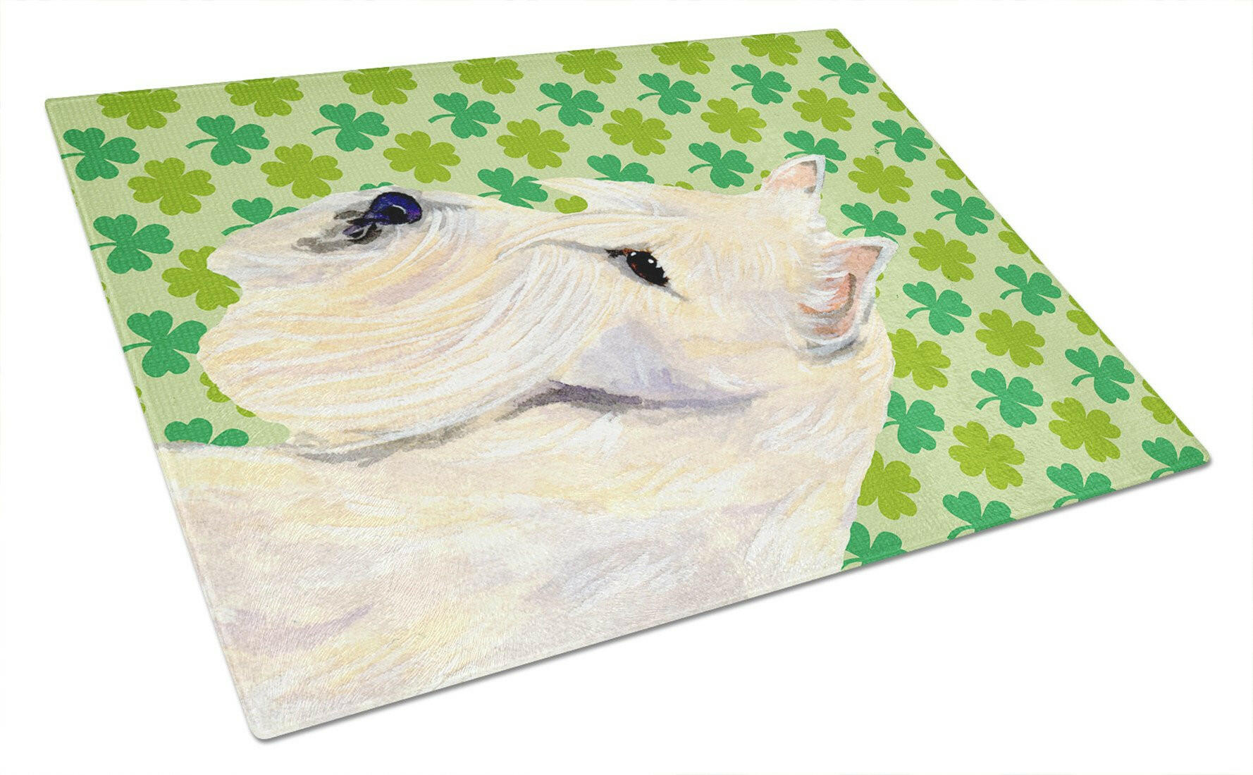 Scottish Terrier St. Patrick's Day Shamrock Portrait Cutting Board Tempered Glass Kitchen Cutting Surface, Heat Resistant Chopping, Non-Slip Feet, Food Prep & Serving