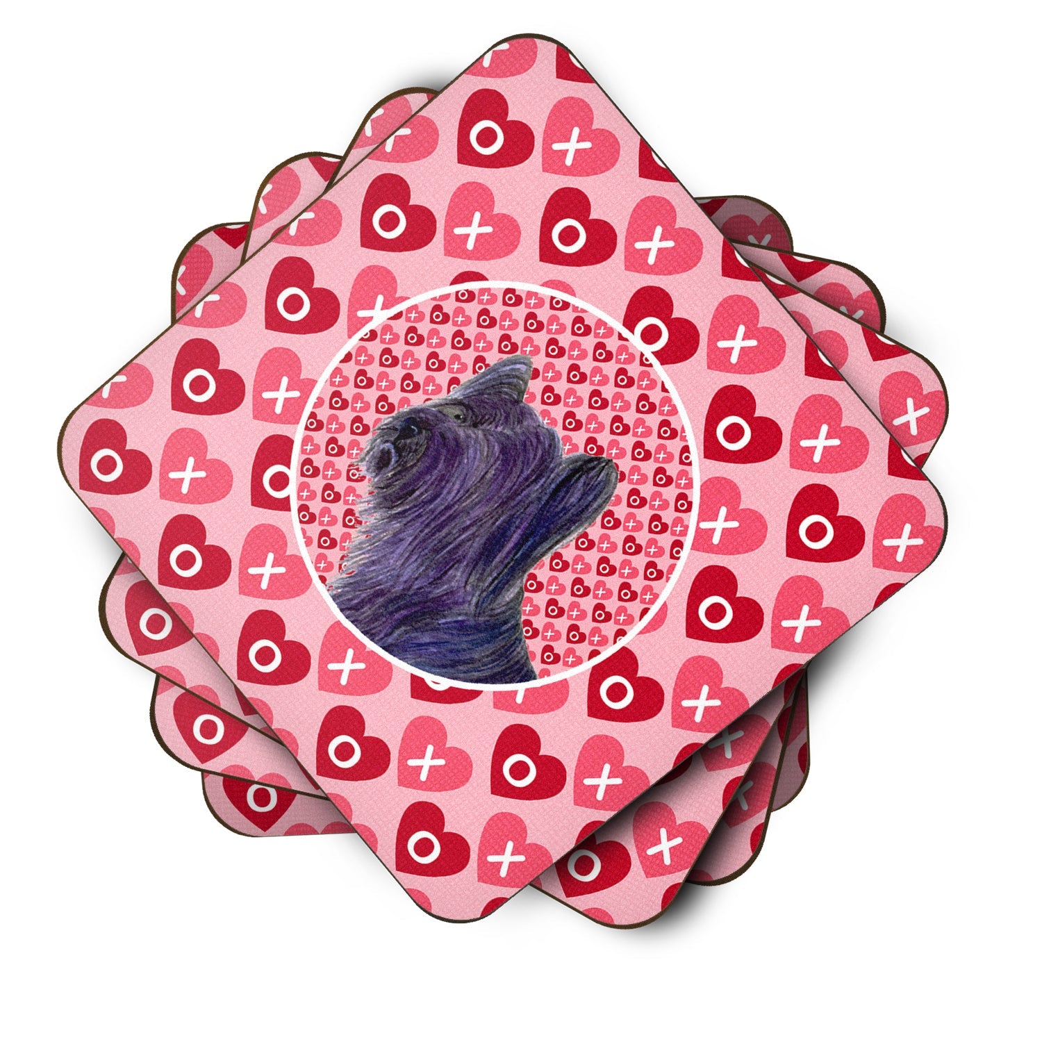 Skye Terrier Hearts Love and Valentine's Day Portrait Foam Coasters Set of 4 Cup Coasters for Indoor Outdoor, Tabletop Protection, Anti Slip, Mouse pad Material