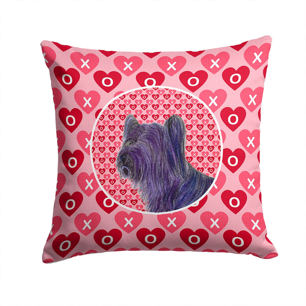 Skye Terrier Hearts Love and Valentine's Day Portrait Decorative Throw Pillow 14x14 Indoor Outdoor Accent Cushion, Fabric Cover with Insert for Sofa, Bed, Porch & Living Room