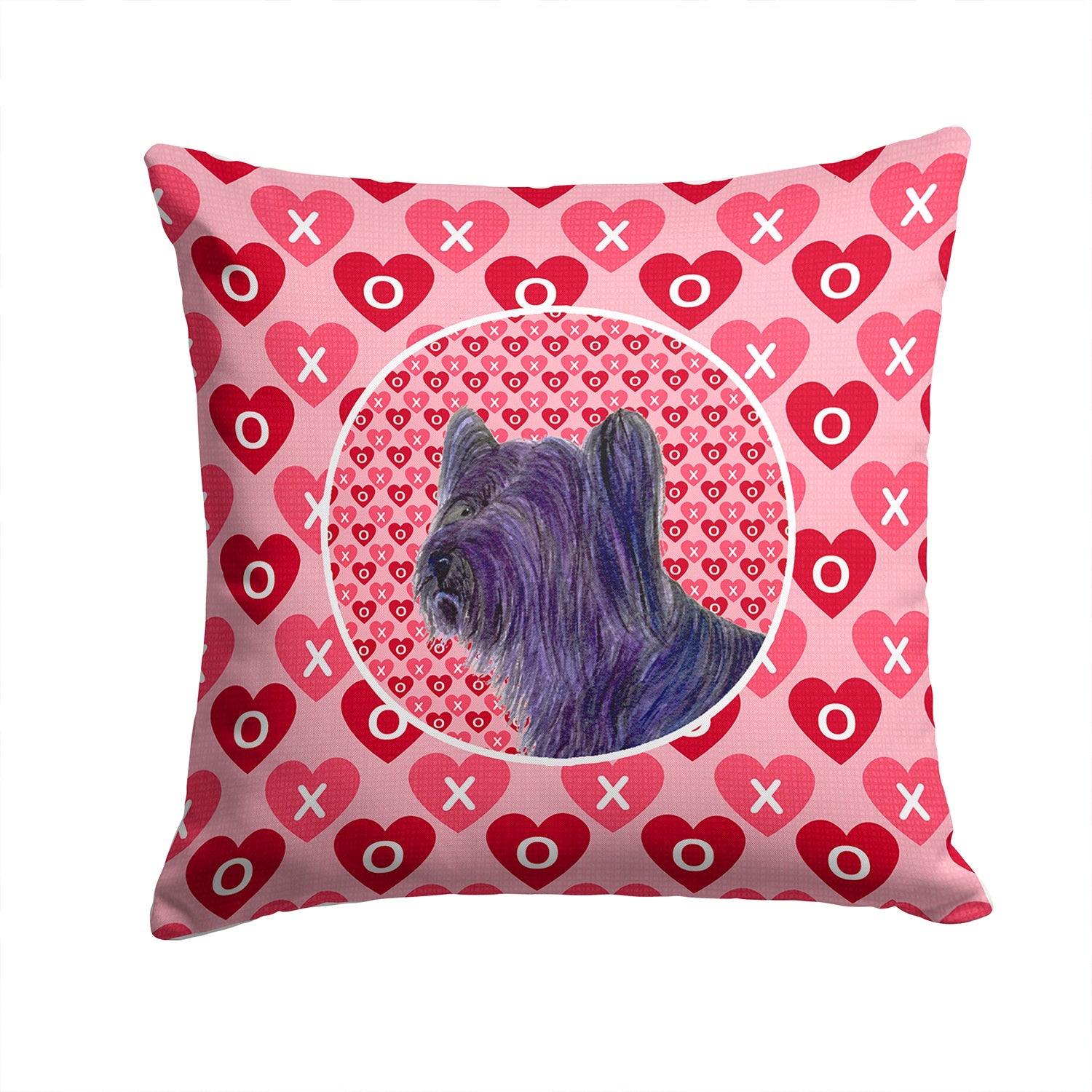 Skye Terrier Hearts Love and Valentine's Day Portrait Decorative Throw Pillow 14x14 Indoor Outdoor Accent Cushion, Fabric Cover with Insert for Sofa, Bed, Porch & Living Room