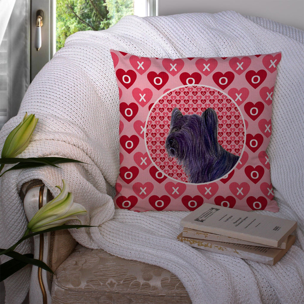 Skye Terrier Hearts Love and Valentine's Day Portrait Decorative Throw Pillow 14x14 Indoor Outdoor Accent Cushion, Fabric Cover with Insert for Sofa, Bed, Porch & Living Room