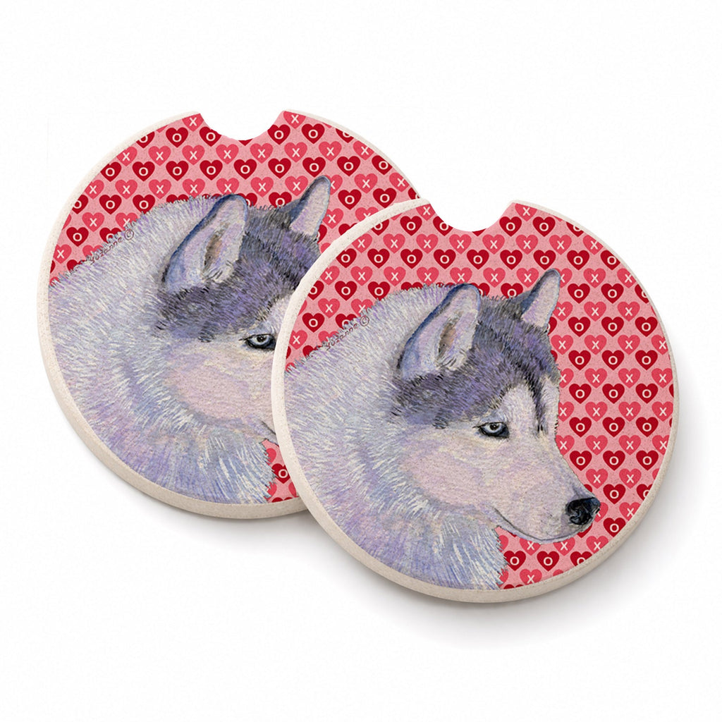 Siberian Husky Hearts Love Valentine's Day Set of 2 Cup Holder Car Coasters Absorbent Round Sandstone Coasters Gifts for Men or Women, 2.5, Multicolor
