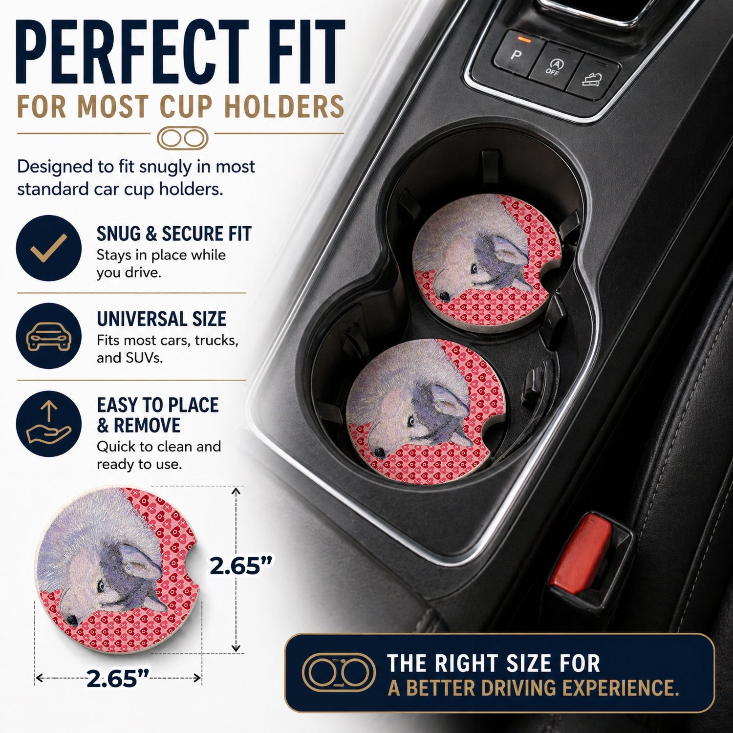 Siberian Husky Hearts Love Valentine's Day Set of 2 Cup Holder Car Coasters Absorbent Round Sandstone Coasters Gifts for Men or Women, 2.5, Multicolor