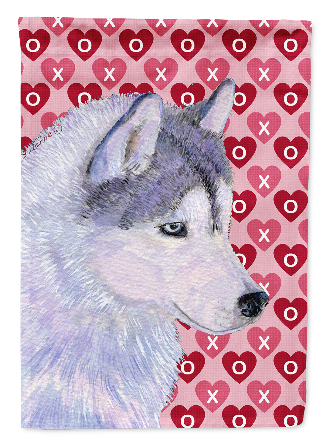 Siberian Husky Hearts Love Valentine's Day House Flag 28x40 Porch Sleeve Pole Decorative Outside Yard Banner Artwork Wall Hanging, Polyester