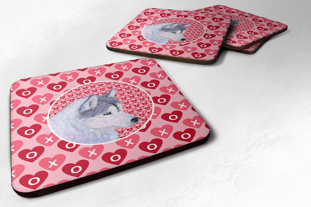 Siberian Husky Hearts Love Valentine's Day Foam Coasters Set of 4 Cup Coasters for Indoor Outdoor, Tabletop Protection, Anti Slip, Mouse pad Material