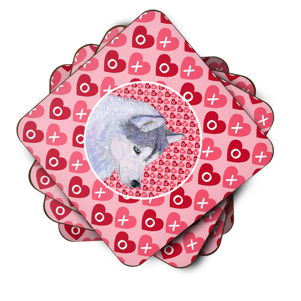 Siberian Husky Hearts Love Valentine's Day Foam Coasters Set of 4 Cup Coasters for Indoor Outdoor, Tabletop Protection, Anti Slip, Mouse pad Material