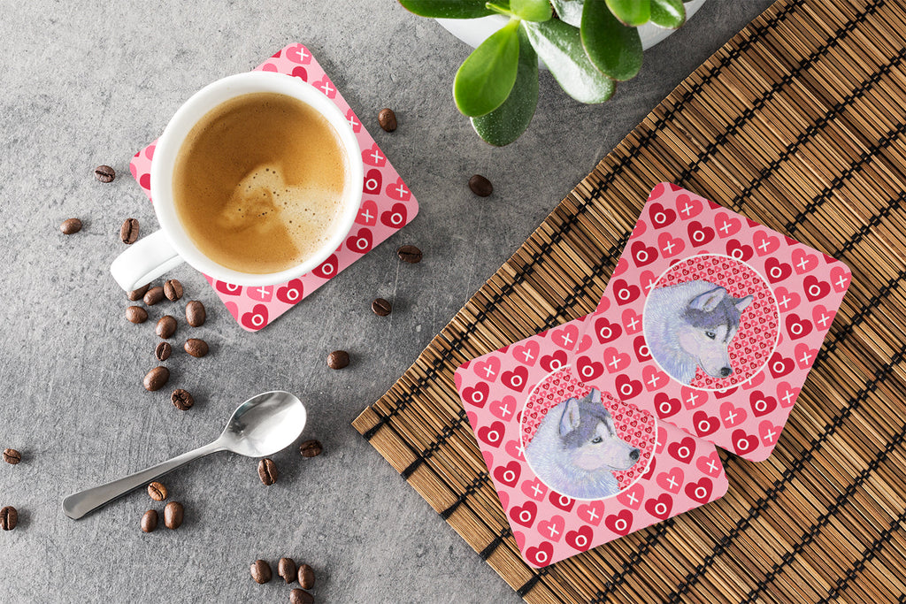 Siberian Husky Hearts Love Valentine's Day Foam Coasters Set of 4 Cup Coasters for Indoor Outdoor, Tabletop Protection, Anti Slip, Mouse pad Material