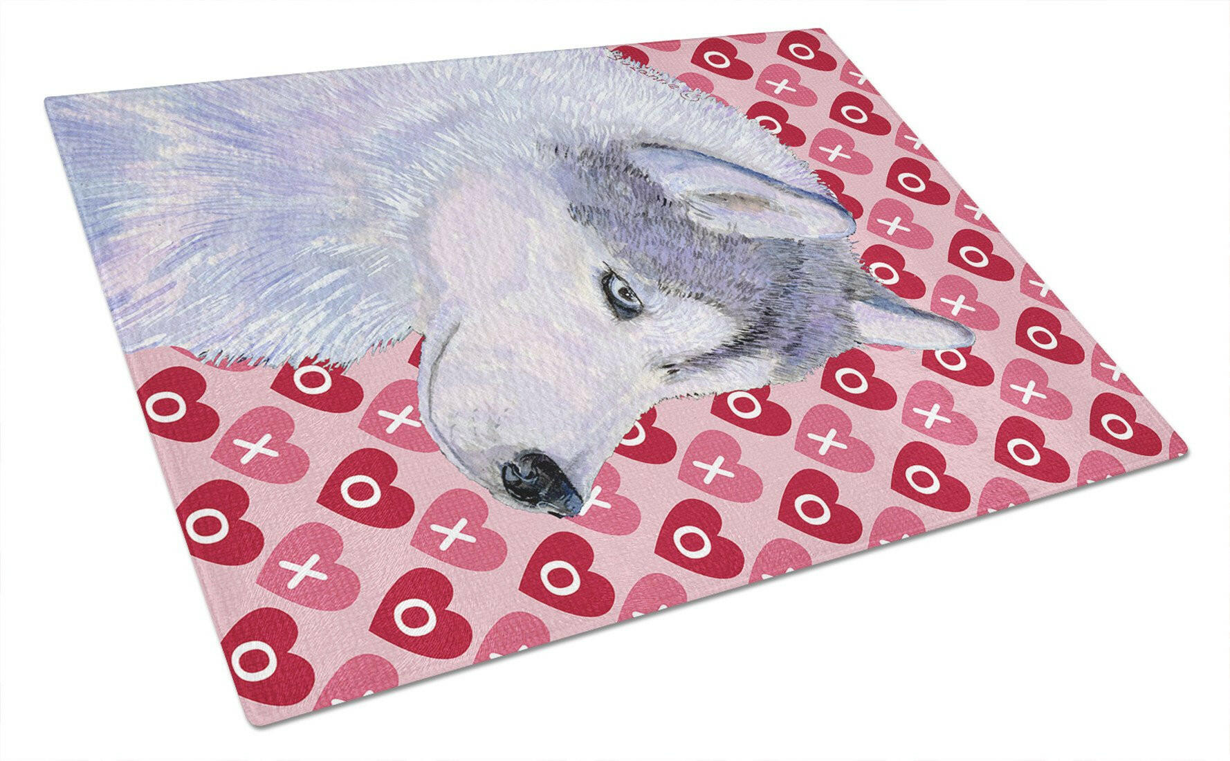 Siberian Husky Hearts Love Valentine's Day Cutting Board Tempered Glass Kitchen Cutting Surface, Heat Resistant Chopping, Non-Slip Feet, Food Prep & Serving