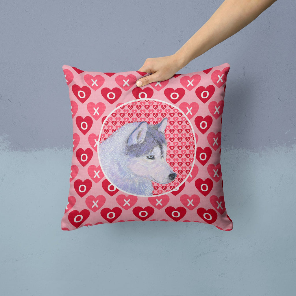 Siberian Husky Hearts Love Valentine's Day Decorative Throw Pillow 14x14 Indoor Outdoor Accent Cushion, Fabric Cover with Insert for Sofa, Bed, Porch & Living Room
