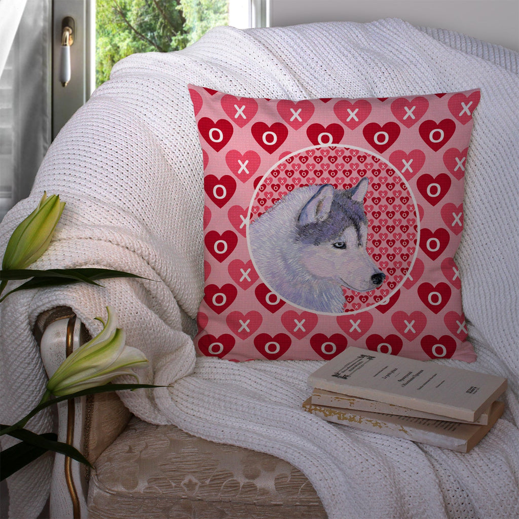 Siberian Husky Hearts Love Valentine's Day Decorative Throw Pillow 14x14 Indoor Outdoor Accent Cushion, Fabric Cover with Insert for Sofa, Bed, Porch & Living Room