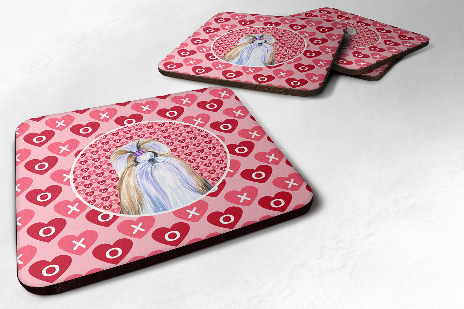 Shih Tzu Hearts Love and Valentine's Day Portrait Foam Coasters Set of 4 Cup Coasters for Indoor Outdoor, Tabletop Protection, Anti Slip, Mouse pad Material