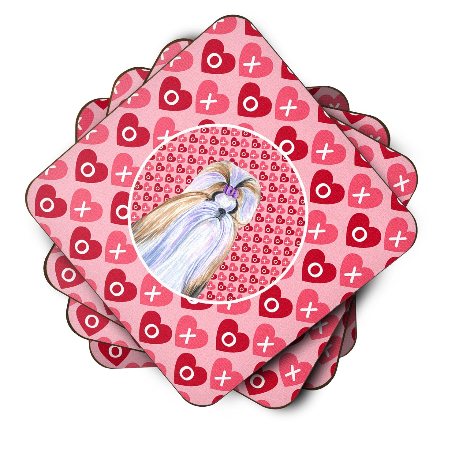 Shih Tzu Hearts Love and Valentine's Day Portrait Foam Coasters Set of 4 Cup Coasters for Indoor Outdoor, Tabletop Protection, Anti Slip, Mouse pad Material