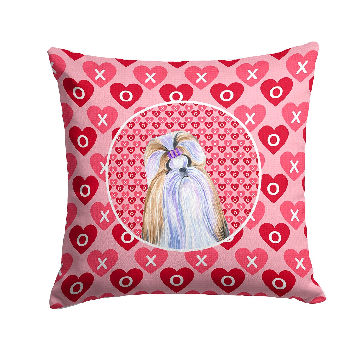 Shih Tzu Hearts Love and Valentine's Day Portrait Decorative Throw Pillow 14x14 Indoor Outdoor Accent Cushion, Fabric Cover with Insert for Sofa, Bed, Porch & Living Room
