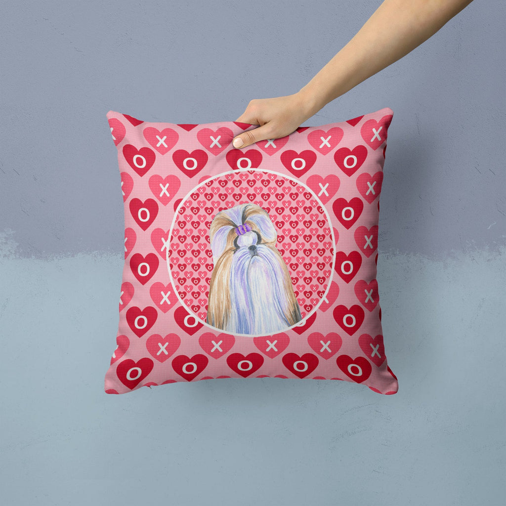 Shih Tzu Hearts Love and Valentine's Day Portrait Decorative Throw Pillow 14x14 Indoor Outdoor Accent Cushion, Fabric Cover with Insert for Sofa, Bed, Porch & Living Room