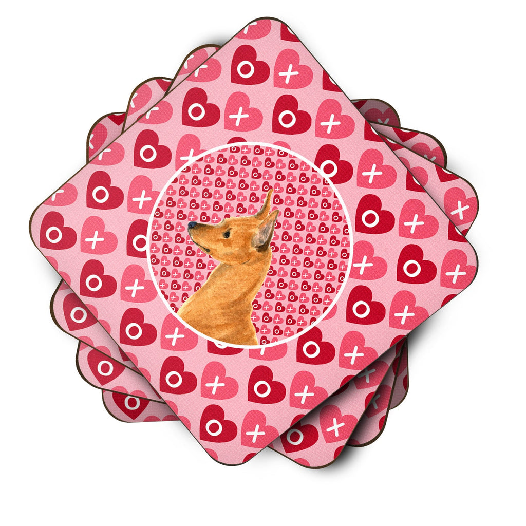 Min Pin Hearts Love and Valentine's Day Portrait Foam Coasters Set of 4 Cup Coasters for Indoor Outdoor, Tabletop Protection, Anti Slip, Mouse pad Material