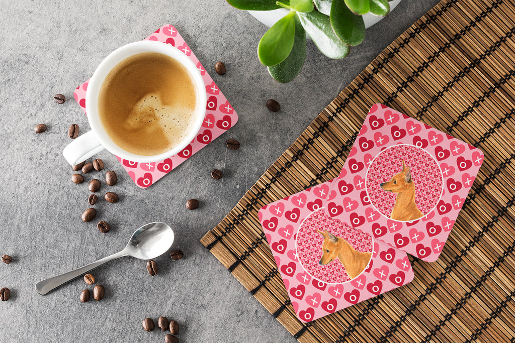 Min Pin Hearts Love and Valentine's Day Portrait Foam Coasters Set of 4 Cup Coasters for Indoor Outdoor, Tabletop Protection, Anti Slip, Mouse pad Material