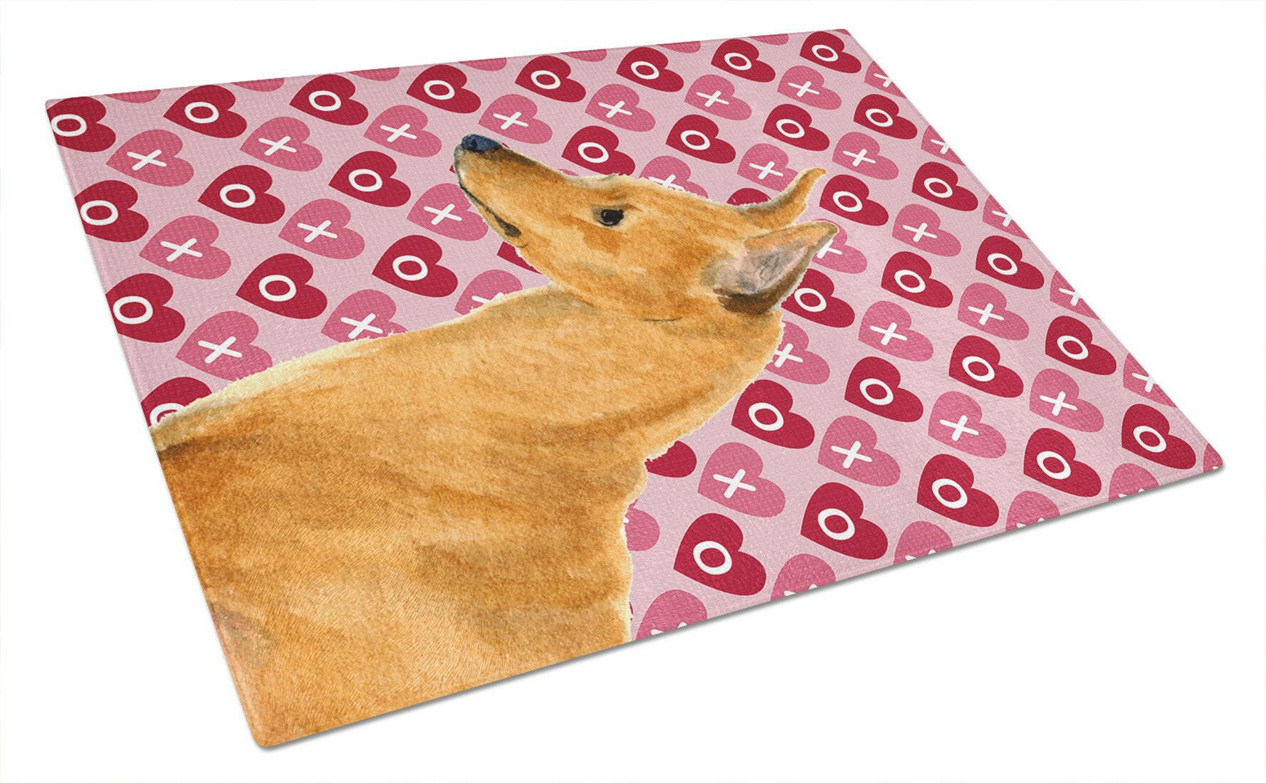 Min Pin Hearts Love and Valentine's Day Portrait Cutting Board Tempered Glass Kitchen Cutting Surface, Heat Resistant Chopping, Non-Slip Feet, Food Prep & Serving
