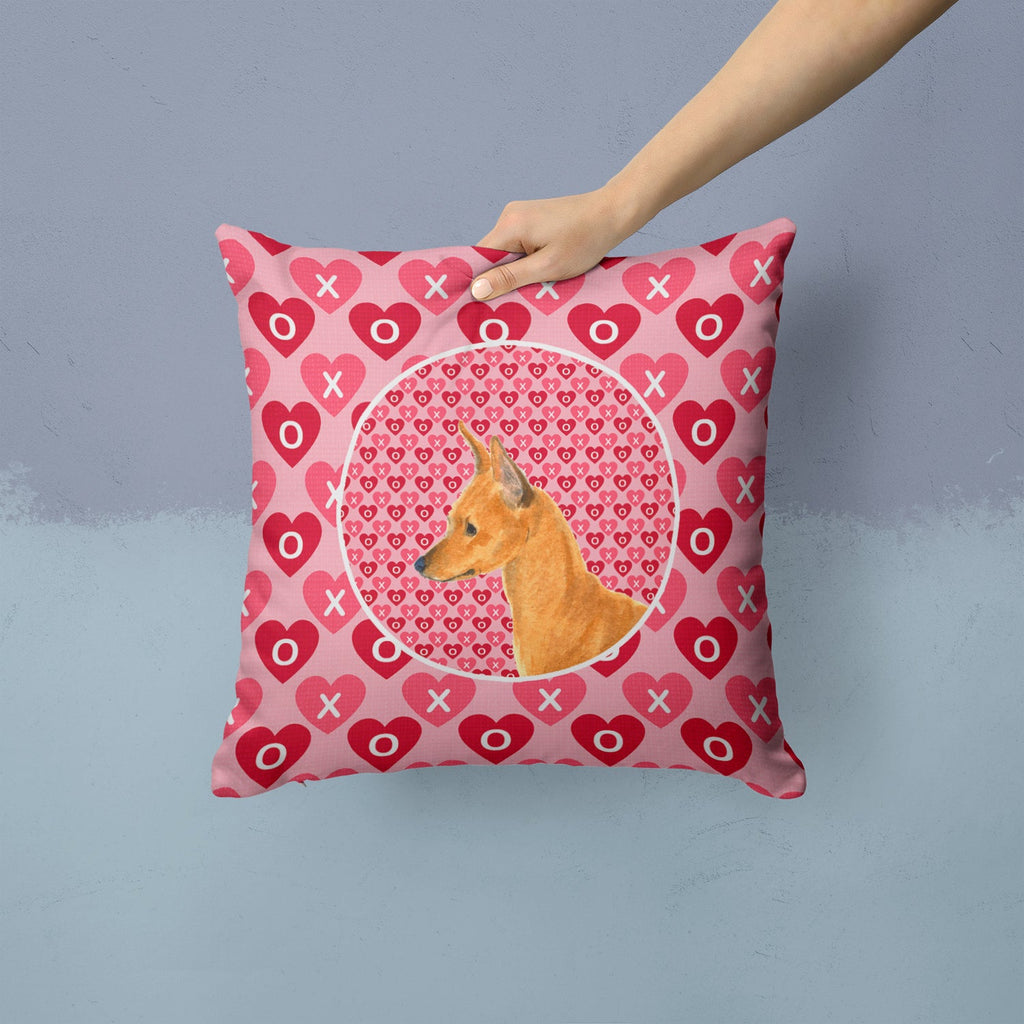Min Pin Hearts Love and Valentine's Day Portrait Decorative Throw Pillow 14x14 Indoor Outdoor Accent Cushion, Fabric Cover with Insert for Sofa, Bed, Porch & Living Room
