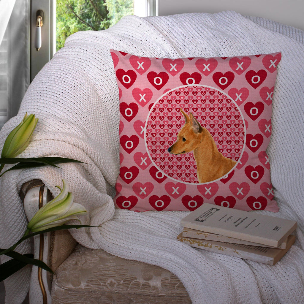Min Pin Hearts Love and Valentine's Day Portrait Decorative Throw Pillow 14x14 Indoor Outdoor Accent Cushion, Fabric Cover with Insert for Sofa, Bed, Porch & Living Room