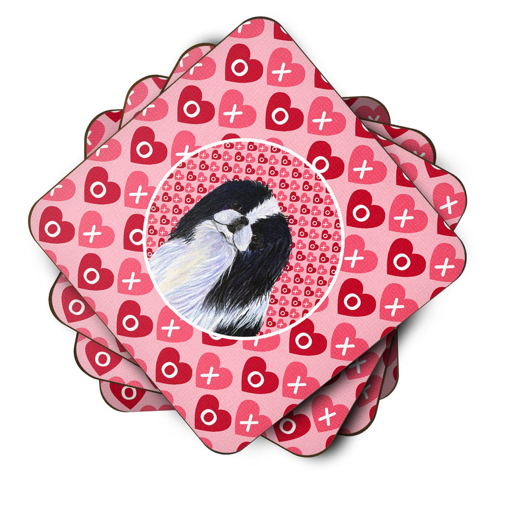 Japanese Chin Hearts Love and Valentine's Day Portrait Foam Coasters Set of 4 Cup Coasters for Indoor Outdoor, Tabletop Protection, Anti Slip, Mouse pad Material