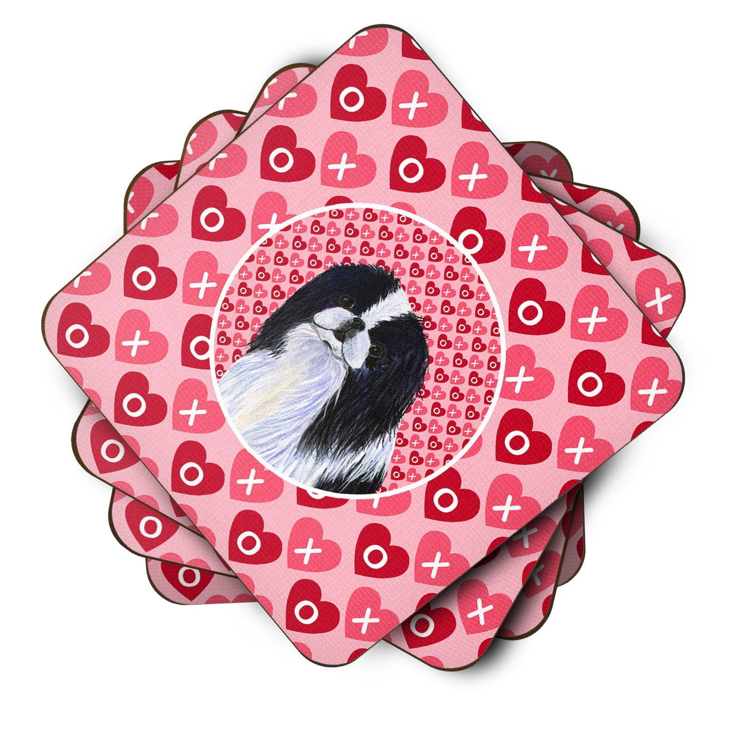 Japanese Chin Hearts Love and Valentine's Day Portrait Foam Coasters Set of 4 Cup Coasters for Indoor Outdoor, Tabletop Protection, Anti Slip, Mouse pad Material