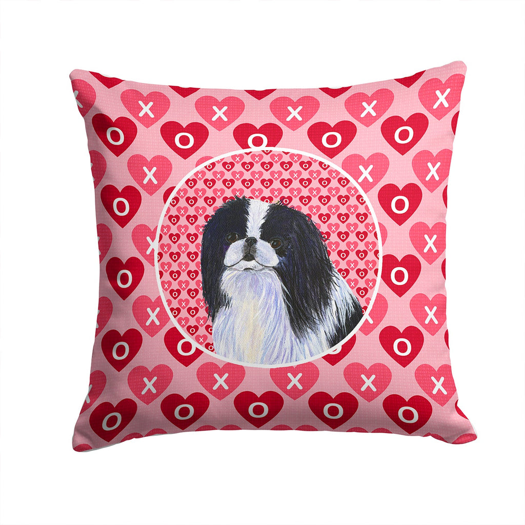 Japanese Chin Hearts Love and Valentine's Day Portrait Decorative Throw Pillow 14x14 Indoor Outdoor Accent Cushion, Fabric Cover with Insert for Sofa, Bed, Porch & Living Room