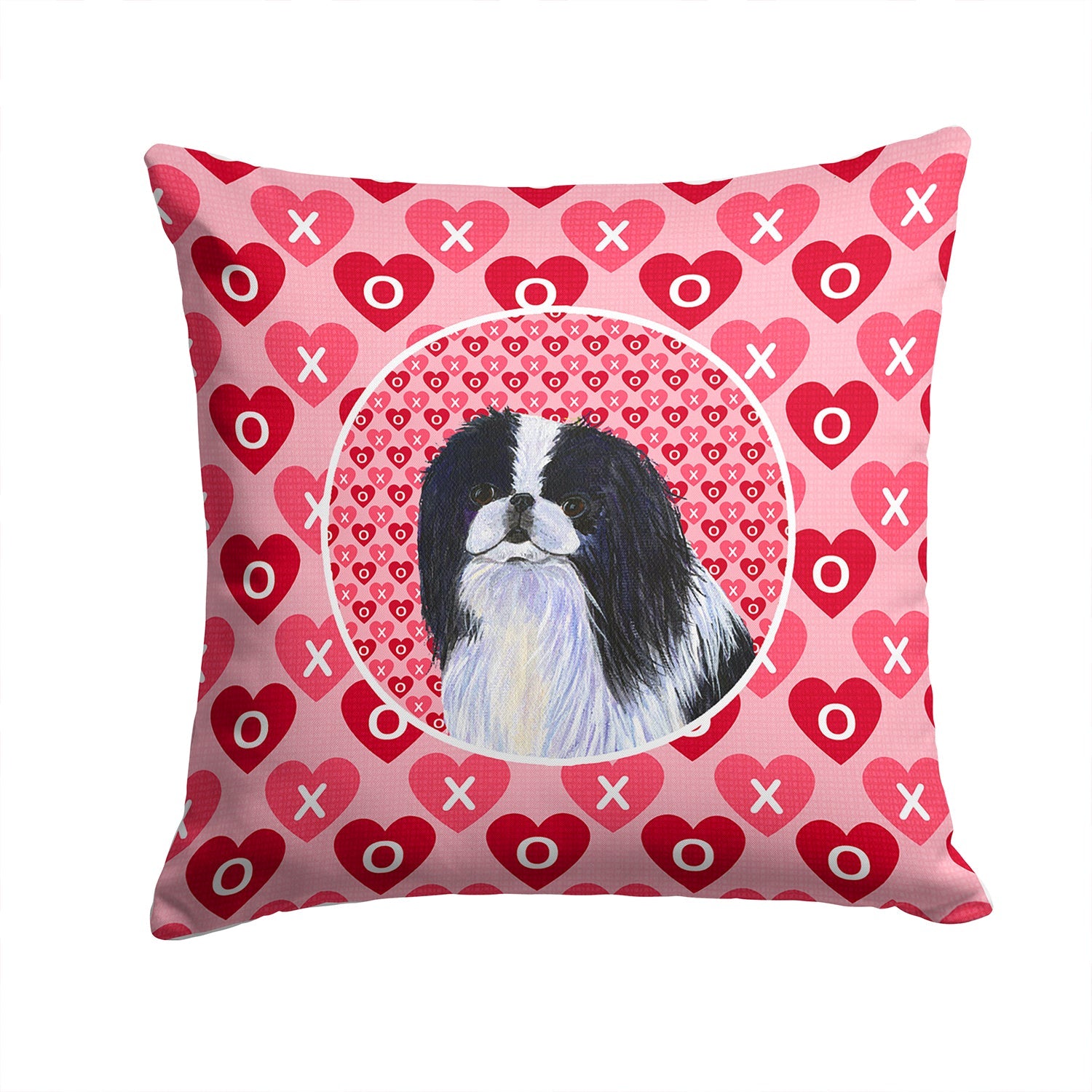 Japanese Chin Hearts Love and Valentine's Day Portrait Decorative Throw Pillow 14x14 Indoor Outdoor Accent Cushion, Fabric Cover with Insert for Sofa, Bed, Porch & Living Room