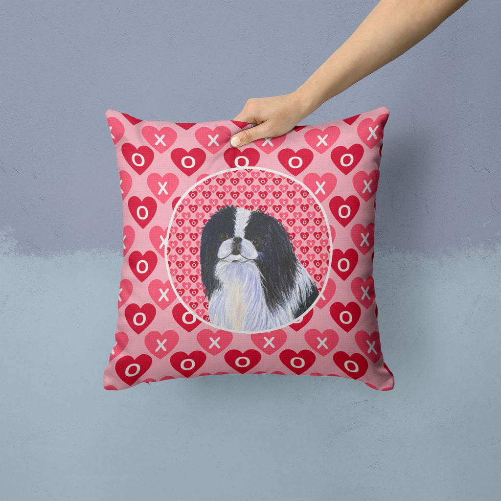Japanese Chin Hearts Love and Valentine's Day Portrait Decorative Throw Pillow 14x14 Indoor Outdoor Accent Cushion, Fabric Cover with Insert for Sofa, Bed, Porch & Living Room