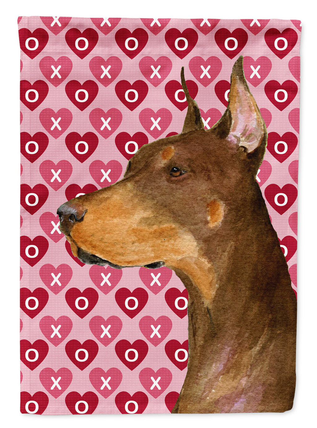Doberman Hearts Love and Valentine's Day Portrait House Flag 28x40 Porch Sleeve Pole Decorative Outside Yard Banner Artwork Wall Hanging, Polyester