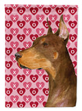 Doberman Hearts Love and Valentine's Day Portrait House Flag 28x40 Porch Sleeve Pole Decorative Outside Yard Banner Artwork Wall Hanging, Polyester