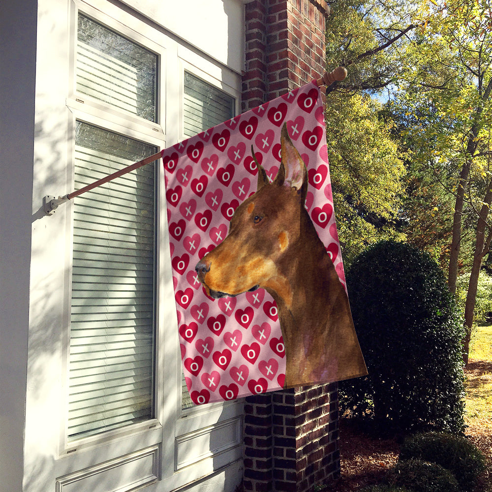Doberman Hearts Love and Valentine's Day Portrait House Flag 28x40 Porch Sleeve Pole Decorative Outside Yard Banner Artwork Wall Hanging, Polyester