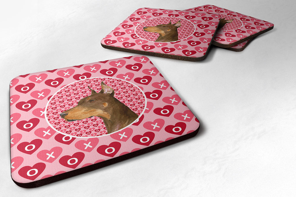 Doberman Hearts Love and Valentine's Day Portrait Foam Coasters Set of 4 Cup Coasters for Indoor Outdoor, Tabletop Protection, Anti Slip, Mouse pad Material