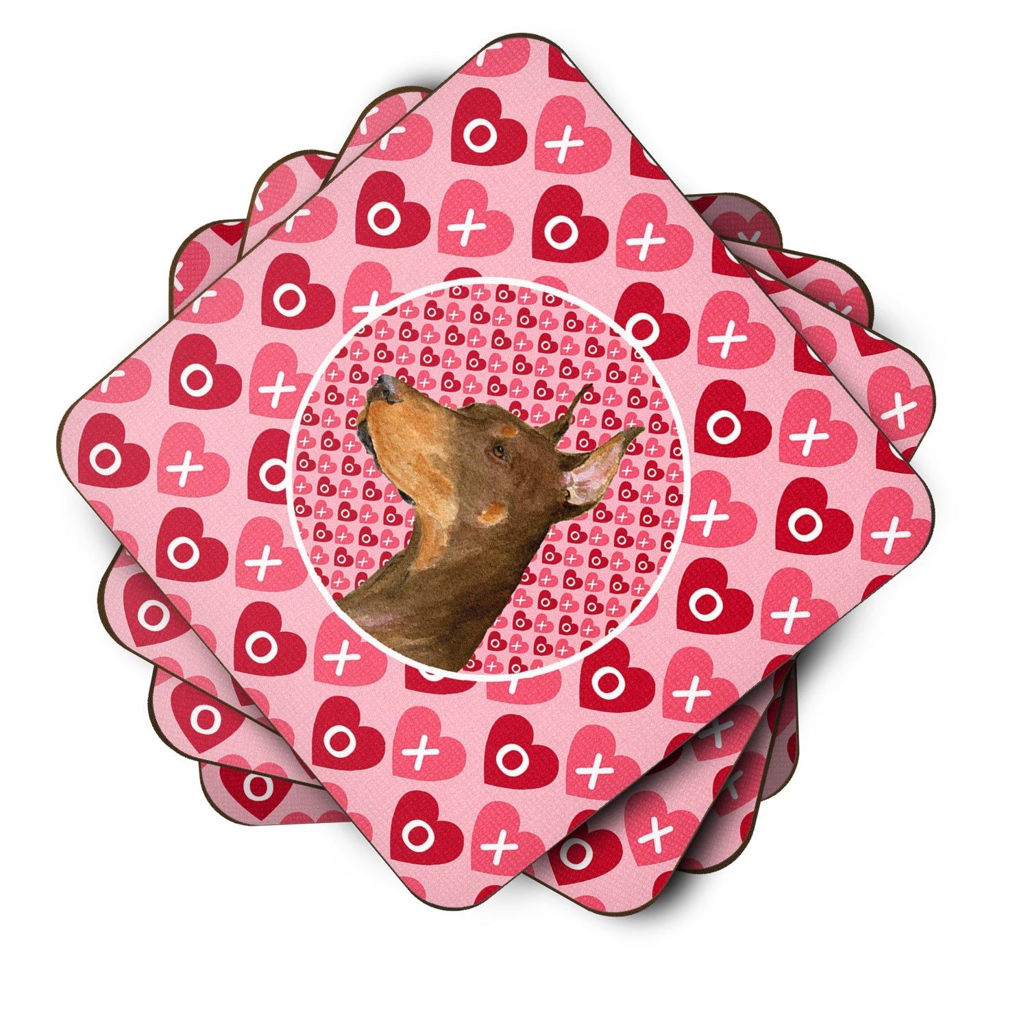 Doberman Hearts Love and Valentine's Day Portrait Foam Coasters Set of 4 Cup Coasters for Indoor Outdoor, Tabletop Protection, Anti Slip, Mouse pad Material