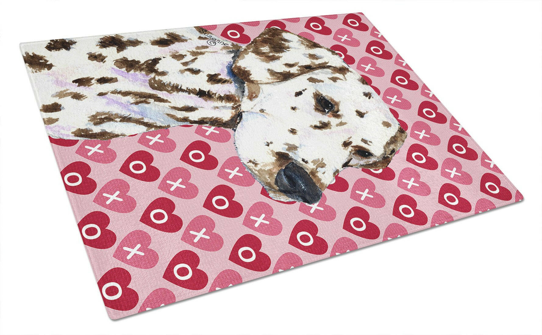 Dalmatian Hearts Love and Valentine's Day Portrait Cutting Board Tempered Glass Kitchen Cutting Surface, Heat Resistant Chopping, Non-Slip Feet, Food Prep & Serving