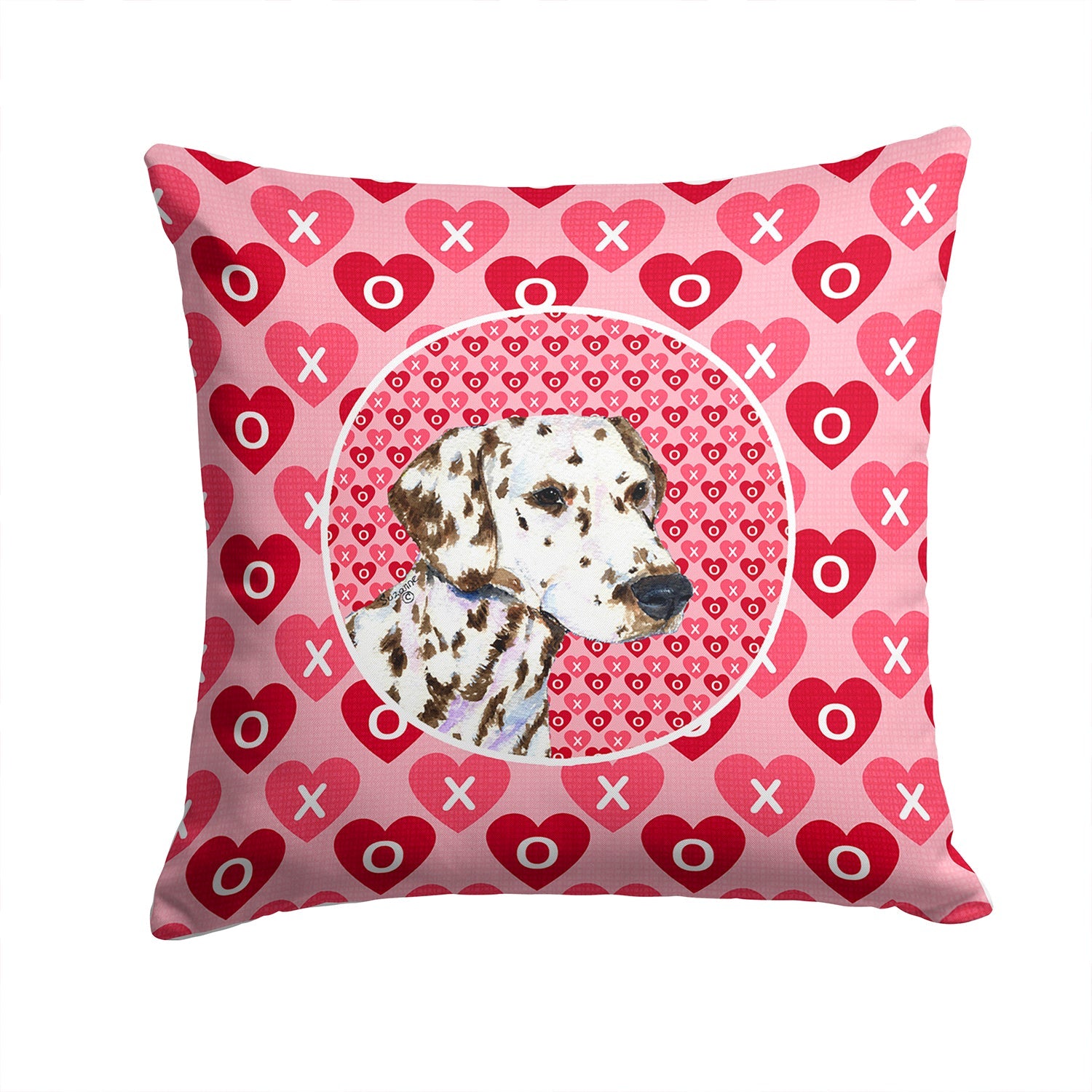 Dalmatian Hearts Love and Valentine's Day Portrait Decorative Throw Pillow 14x14 Indoor Outdoor Accent Cushion, Fabric Cover with Insert for Sofa, Bed, Porch & Living Room