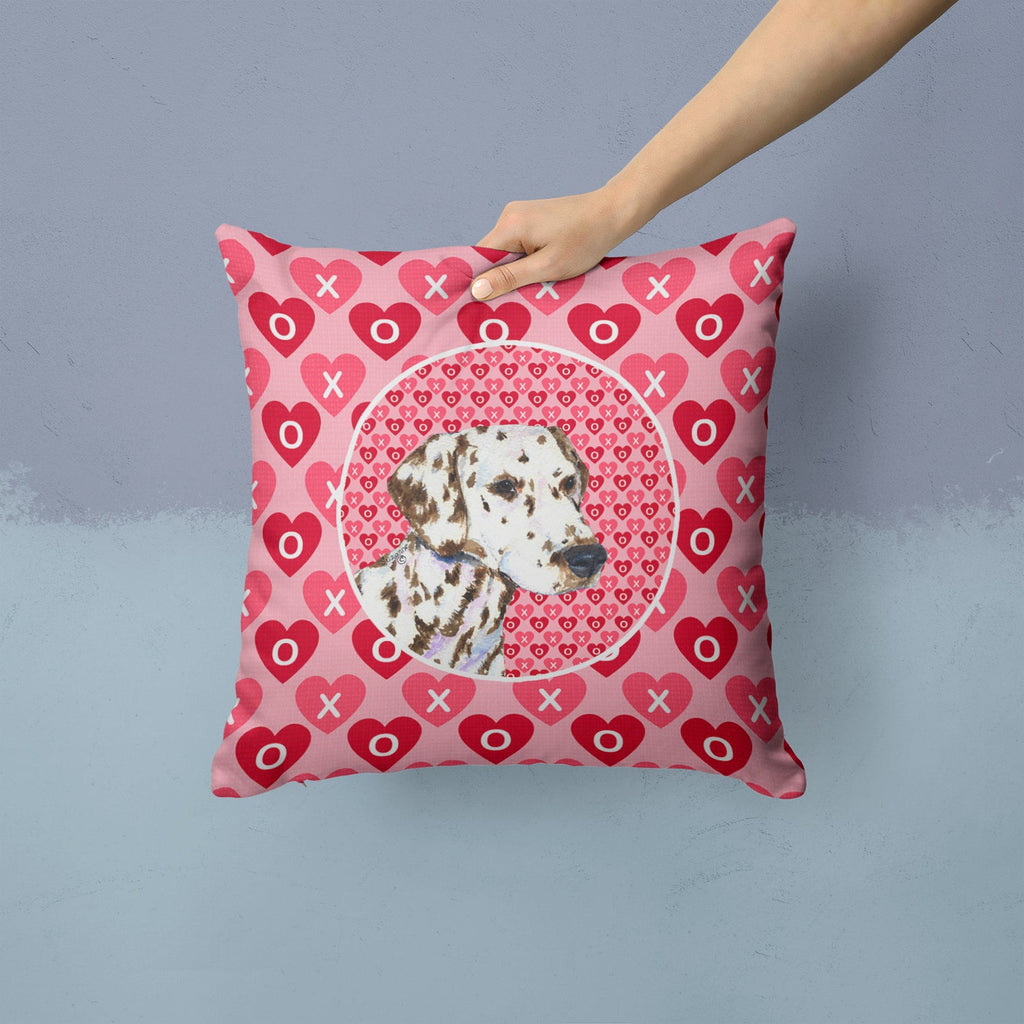Dalmatian Hearts Love and Valentine's Day Portrait Decorative Throw Pillow 14x14 Indoor Outdoor Accent Cushion, Fabric Cover with Insert for Sofa, Bed, Porch & Living Room