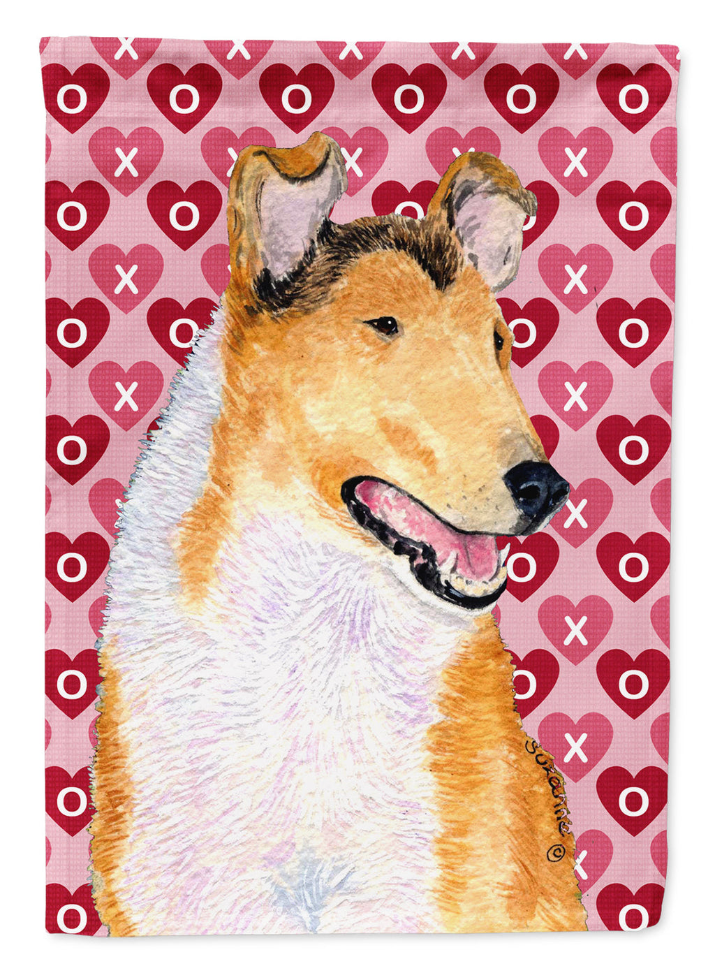 Collie Smooth Hearts Love and Valentine's Day Portrait House Flag 28x40 Porch Sleeve Pole Decorative Outside Yard Banner Artwork Wall Hanging, Polyester
