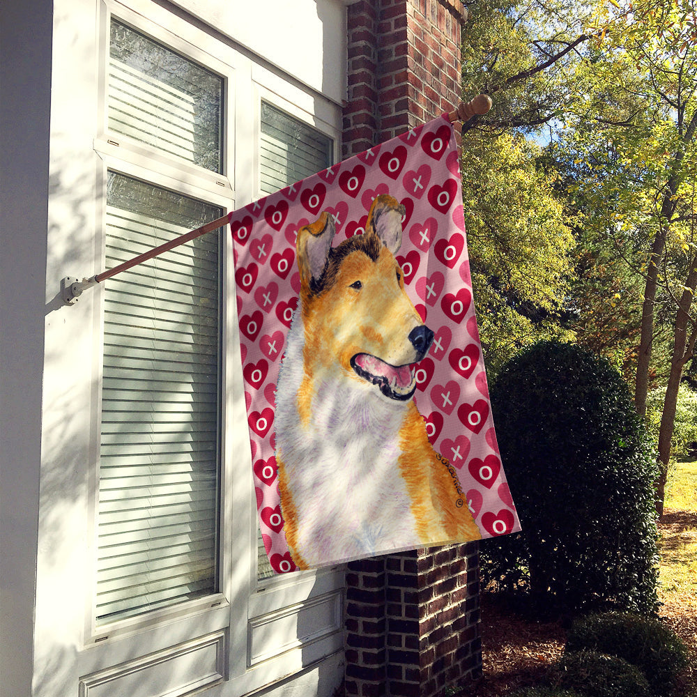 Collie Smooth Hearts Love and Valentine's Day Portrait House Flag 28x40 Porch Sleeve Pole Decorative Outside Yard Banner Artwork Wall Hanging, Polyester