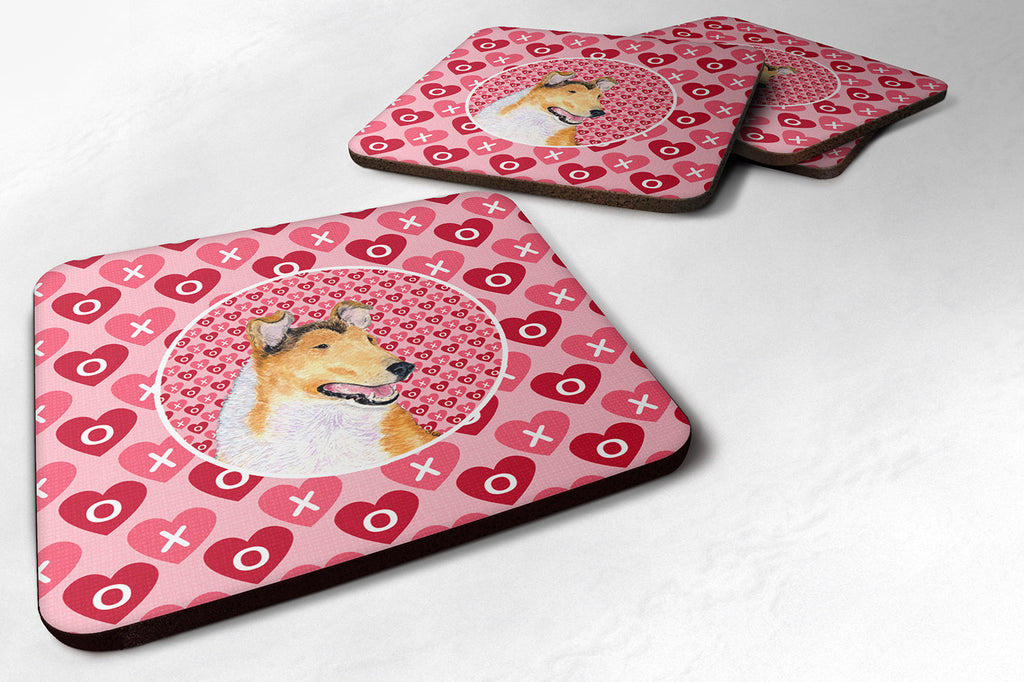 Collie Smooth Hearts Love and Valentine's Day Portrait Foam Coasters Set of 4 Cup Coasters for Indoor Outdoor, Tabletop Protection, Anti Slip, Mouse pad Material