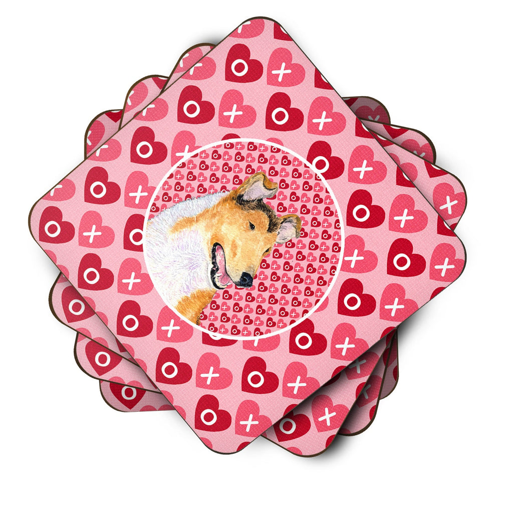 Collie Smooth Hearts Love and Valentine's Day Portrait Foam Coasters Set of 4 Cup Coasters for Indoor Outdoor, Tabletop Protection, Anti Slip, Mouse pad Material