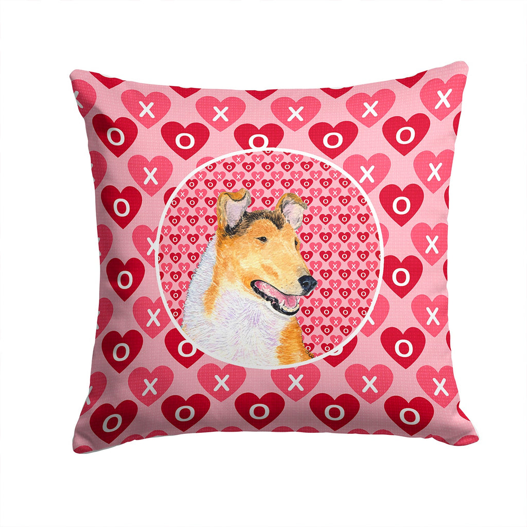 Collie Smooth Hearts Love and Valentine's Day Portrait Decorative Throw Pillow 14x14 Indoor Outdoor Accent Cushion, Fabric Cover with Insert for Sofa, Bed, Porch & Living Room