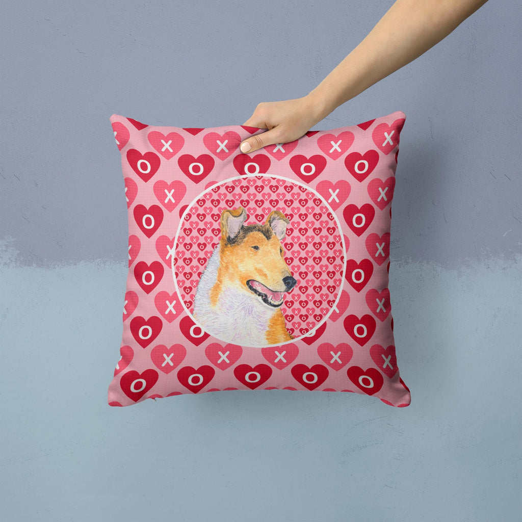 Collie Smooth Hearts Love and Valentine's Day Portrait Decorative Throw Pillow 14x14 Indoor Outdoor Accent Cushion, Fabric Cover with Insert for Sofa, Bed, Porch & Living Room
