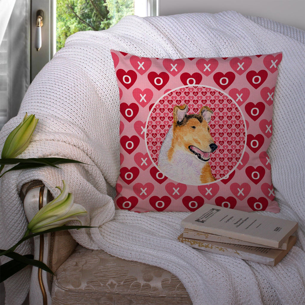 Collie Smooth Hearts Love and Valentine's Day Portrait Decorative Throw Pillow 14x14 Indoor Outdoor Accent Cushion, Fabric Cover with Insert for Sofa, Bed, Porch & Living Room