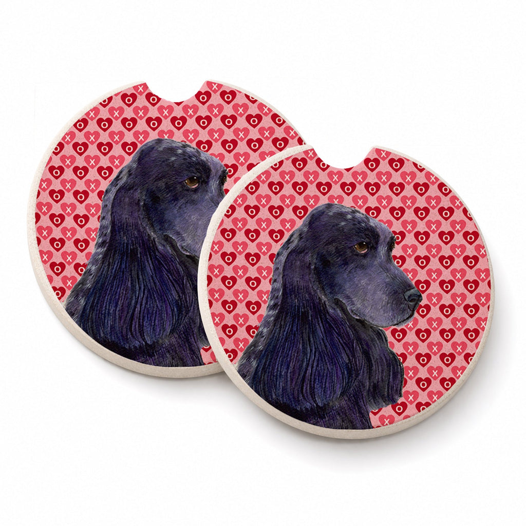 Black Cocker Spaniel Hearts Love Valentine's Day Set of 2 Cup Holder Car Coasters Absorbent Round Sandstone Coasters Gifts for Men or Women, 2.5, Multicolor