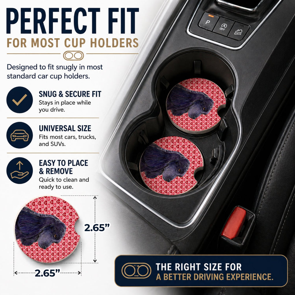 Black Cocker Spaniel Hearts Love Valentine's Day Set of 2 Cup Holder Car Coasters Absorbent Round Sandstone Coasters Gifts for Men or Women, 2.5, Multicolor